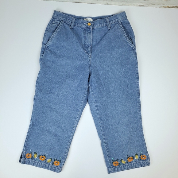 embroidered denim capris